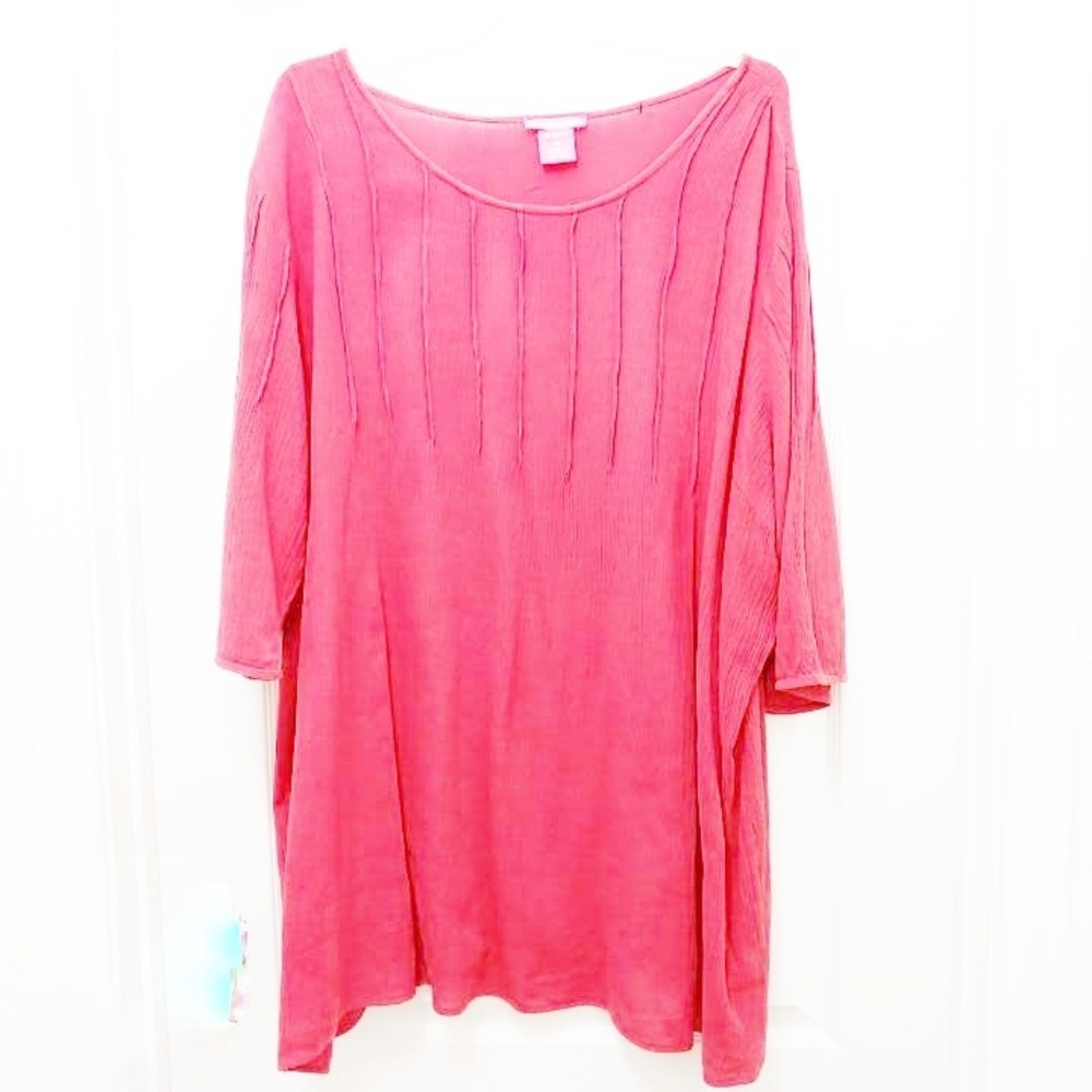 ``T25927 CW Classic Floral Print Tunic267 Woman Within Vintage Pink Tunic Dress